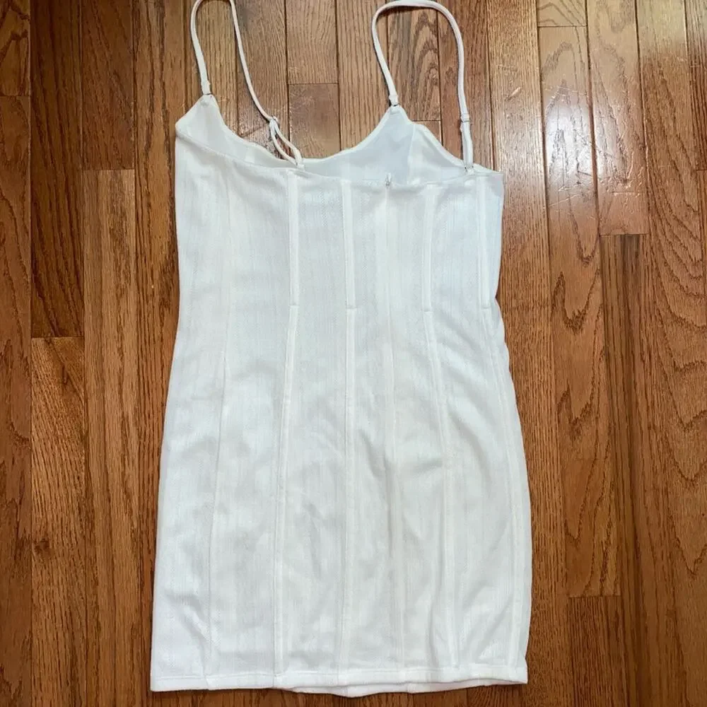 White Fox Boutique $79 Ain’t Safe White Cotton Pointelle Mini Dress White M EUC